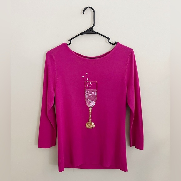 Sweaterworks Y2k Pink Sequins top stretch comfort Barbiecore girly bride - Picture 1 of 3